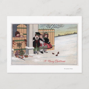 A Merry ChristmasKids by Fence Holiday Postcard