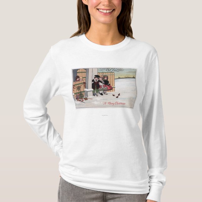 A Merry ChristmasKids by Fence T-Shirt (Front)