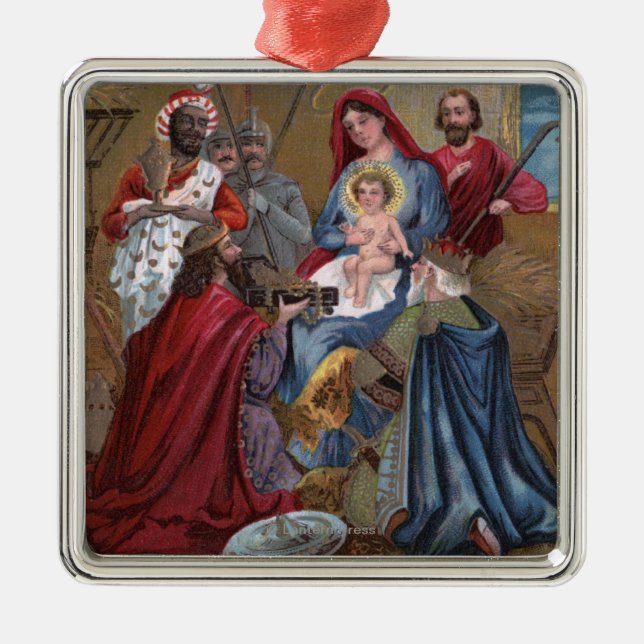 A Merry ChristmasNativity Scene Metal Tree Decoration (Front)