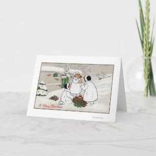 A Merry ChristmasPeople Holding Piglets Holiday Card