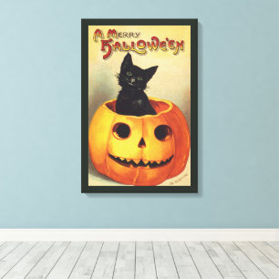 A Merry Halloween by Ellen Clapsaddle, Vintage Cat Canvas Print