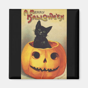 A Merry Halloween by Ellen Clapsaddle, Vintage Cat Magnet