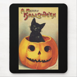 A Merry Halloween by Ellen Clapsaddle, Vintage Cat Mouse Pad