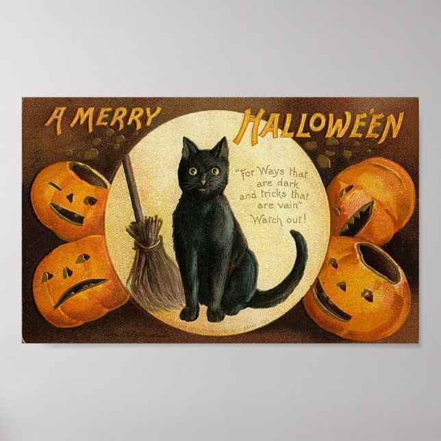 A Merry Halloween Cat Card Poster (Front)