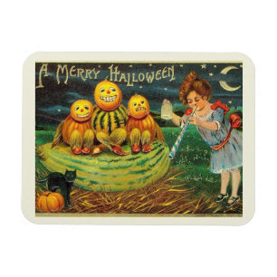 A Merry Halloween, Jack O Lanterns, Girl, Vintage  Magnet