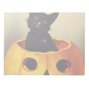 A Merry Halloween, Vintage Black Cat in Pumpkin Notepad