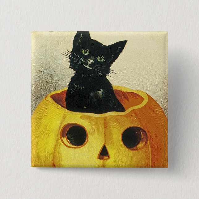 A Merry Haloween Kitten 15 Cm Square Badge (Front)