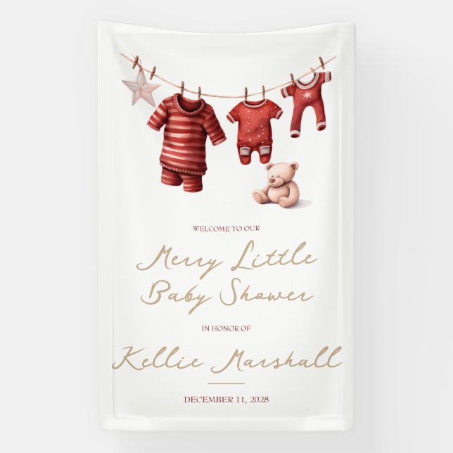 A Merry Little Baby Shower, Baby Clothes Welcome Banner (Vertical)