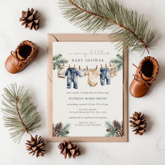 A Merry Little Baby Shower Christmas Boy Shower Invitation (Rustic Blue Boy Merry Little Christmas Baby Shower Invitations)