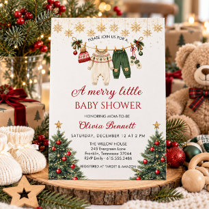 A Merry Little Baby Shower Christmas Clotheslin Invitation