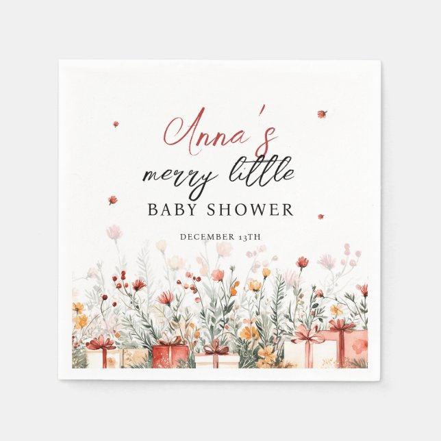 A Merry Little Baby Shower Christmas Florals Napkin (Front)