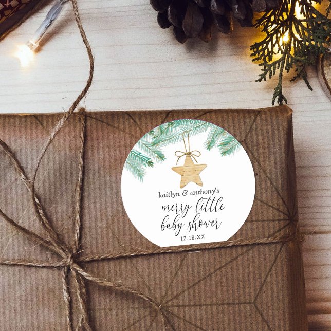 A Merry Little Baby Shower Classic Round Sticker (Creator Uploaded)