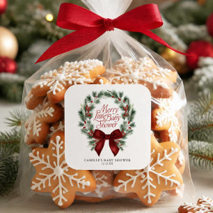A Merry Little Baby Shower Favour Square Sticker