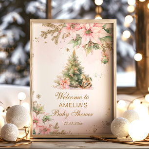 A merry Little Baby Shower pink Christmas Welcome Poster