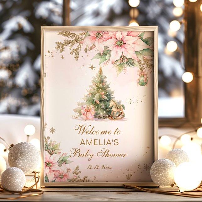 A merry Little Baby Shower pink Christmas Welcome Poster (Creator Uploaded)