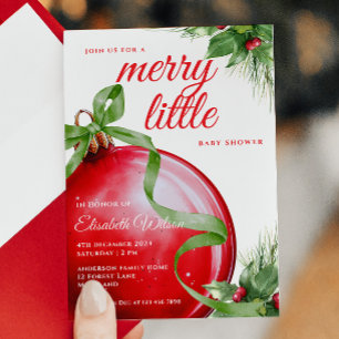 A Merry Little Baby Shower Red Green Bow Invitation