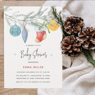 A Merry Little Baby Shower Watercolor Winter Invitation