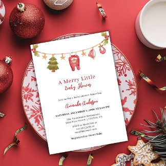 A Merry Little Baby Shower Winter Christmas Red Invitation