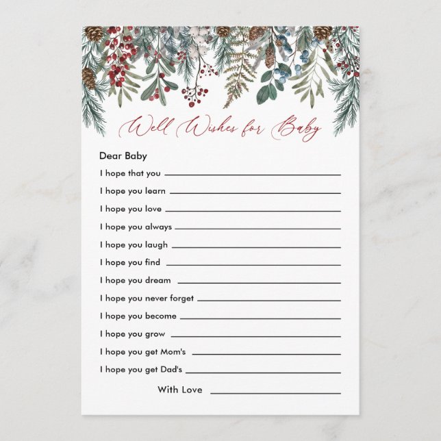 A Merry Little Baby Shower Wishes Baby Game Advice Card (Front)