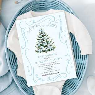A Merry Little Blue Baby Shower Christmas  Invitation
