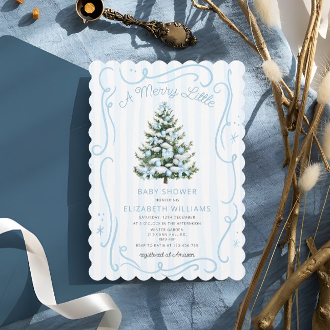 A Merry Little Blue Christmas Baby Shower Invitation (Creator Uploaded)