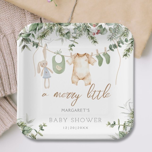 A Merry Little | Boho Boy Winter Baby Shower Paper Plate (Creator Uploaded)