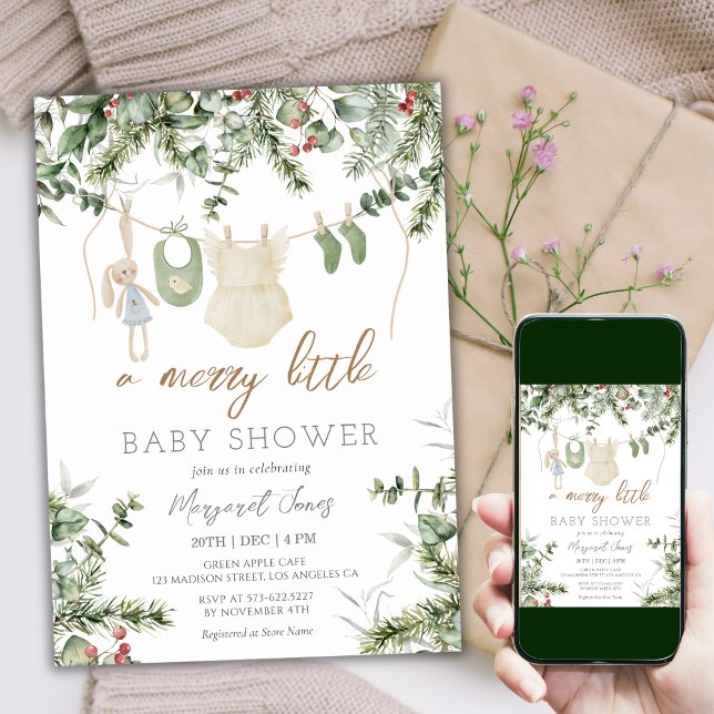 A Merry Little | Boho Girl Winter Baby Shower Invitation (Creator Uploaded)