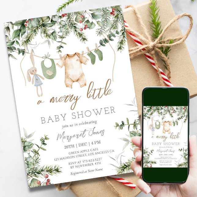 A Merry Little | Boho Winter Boy Baby Shower Invitation (Creator Uploaded)
