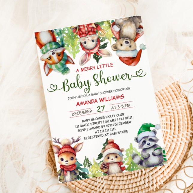 A Merry Little Christmas Animals Baby Shower Invitation (Creator Uploaded)