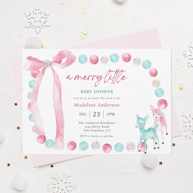 A Merry Little Christmas Baby Girl Shower Invitation (Creator Uploaded)