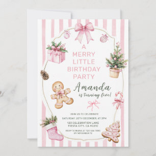 A Merry Little Christmas Birthday Party Girl Pink Invitation