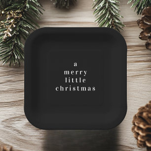 "A Merry Little Christmas Black and White  Paper Plate