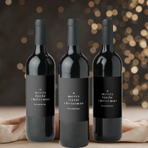"A Merry Little Christmas Black and White Wine Label