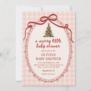 A Merry Little Christmas Bow Gingham Baby Shower Invitation