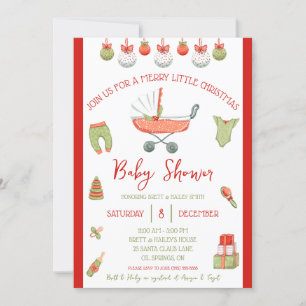 A Merry Little Christmas, Red & Green, Baby Shower Invitation