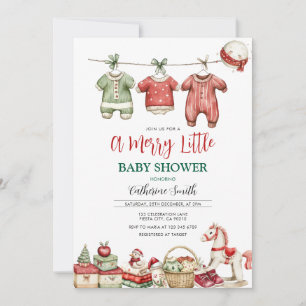A Merry Little Clothes line Christmas Baby Shower Invitation