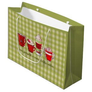 A Merry Little Coffee Olive Green Christmas Plaid Large Gift Bag