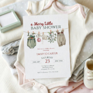A Merry Little Girl Baby Shower Christmas Clothes Invitation