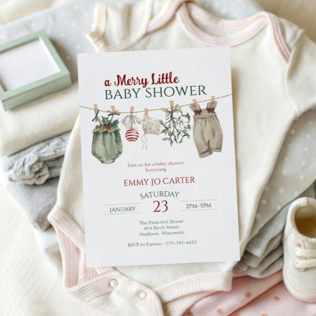 A Merry Little Girl Baby Shower Christmas Clothes Invitation (Creator Uploaded)
