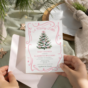 A Merry Little Pink Baby Shower Christmas Invitation