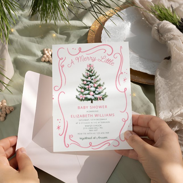 A Merry Little Pink Baby Shower Christmas  Invitation (Creator Uploaded)
