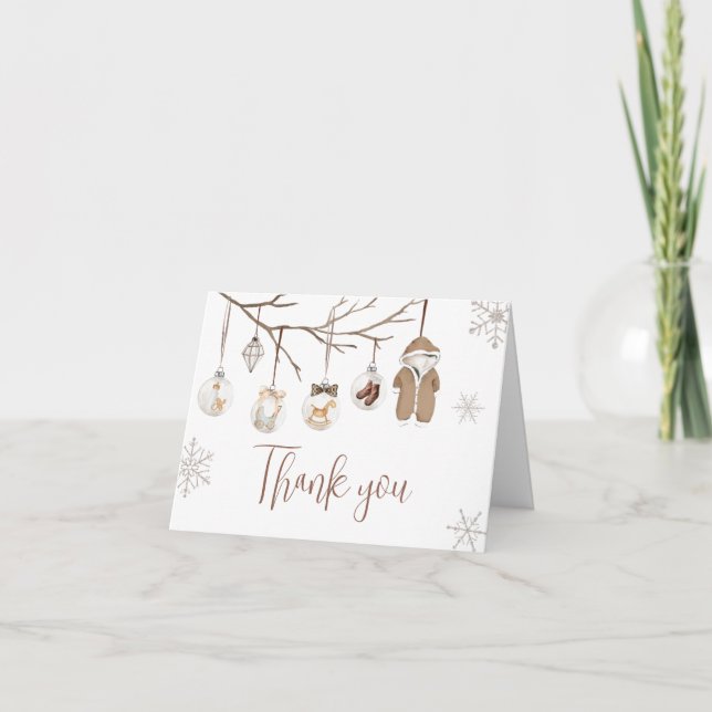A Merry Little Winter Christmas Baby Shower Thank You Card (Front)