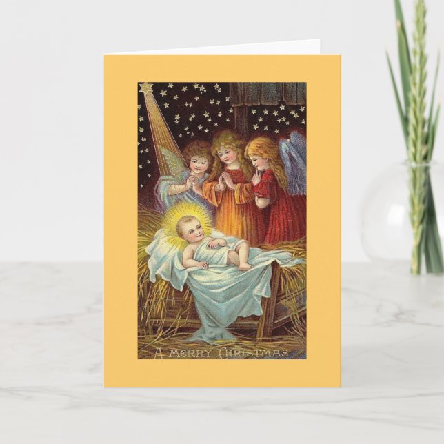 A Mery Christmas Angels with Baby Jesus Holiday Card (Front)