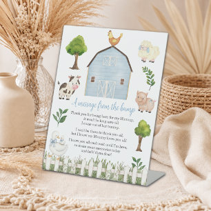 A Message from the Bump Farm Animals Baby Shower Pedestal Sign