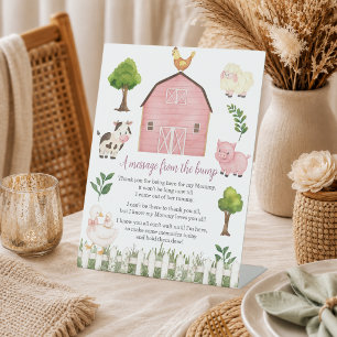 A Message from the Bump Farm Animals Baby Shower Pedestal Sign