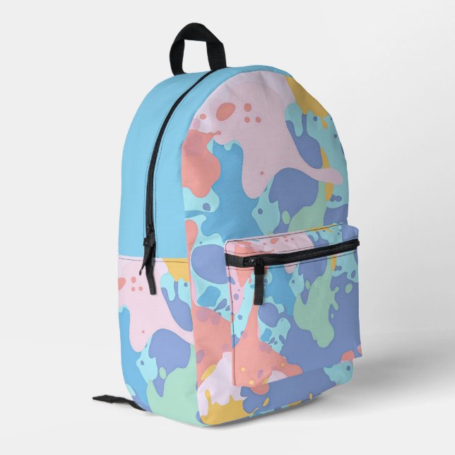 A messy pattern of stains of paint printed backpack (Back Corner Left)