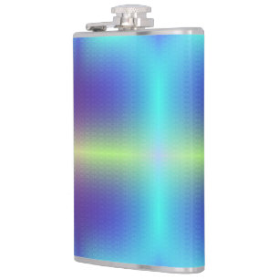 A metal flask with a vibrant, holographic design