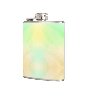 A metal hip flask features a pastel gradient