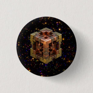 A Metallic Fractal Cube With Coloured Starbursts 3 Cm Round Badge