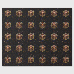 A Metallic Fractal Cube With Coloured Starbursts Wrapping Paper